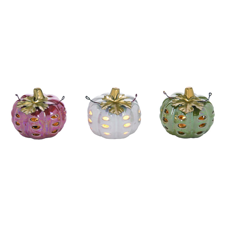 The Holiday Aisle® 3 Piece Ceramic Fall Harvest Light Up Pearlized